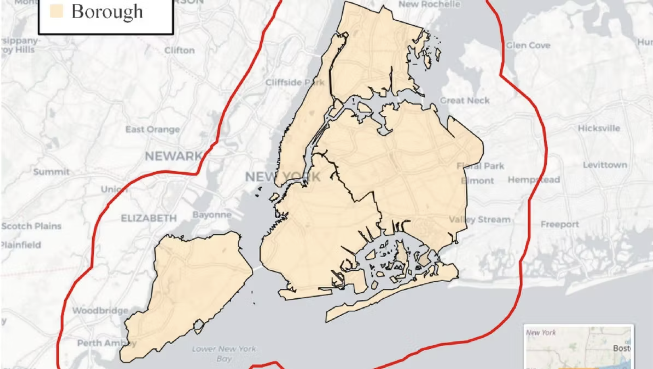 Map of New York's five boroughs.